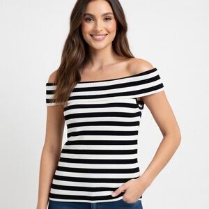 Banana Republic black and white striped off-the-shoulder top